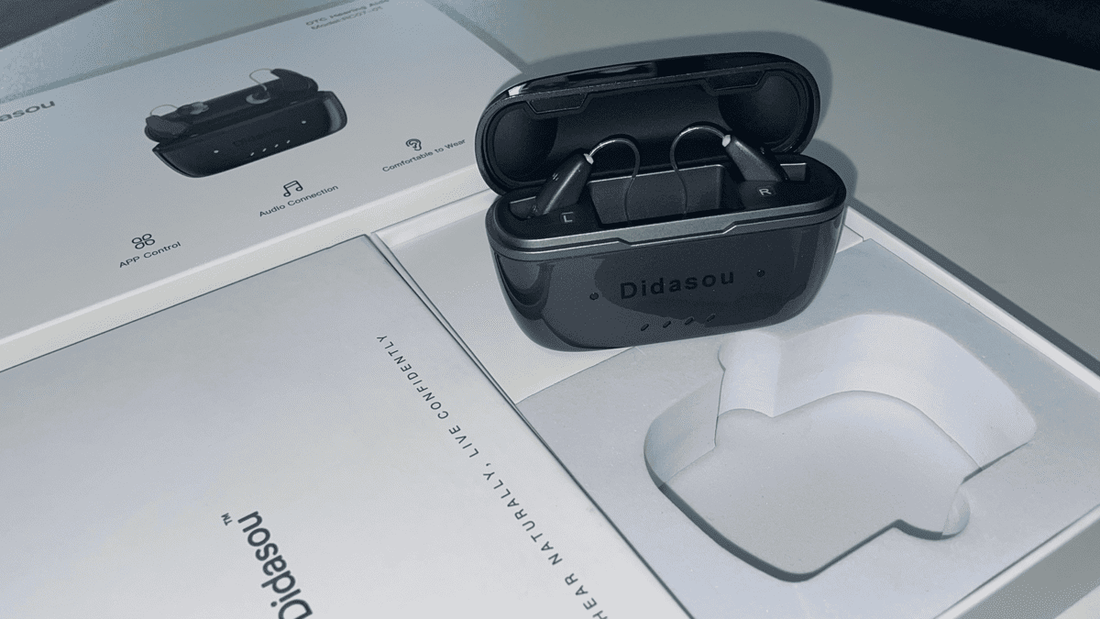 Rechargeable RIC OTC hearing aid with charging case for daily care