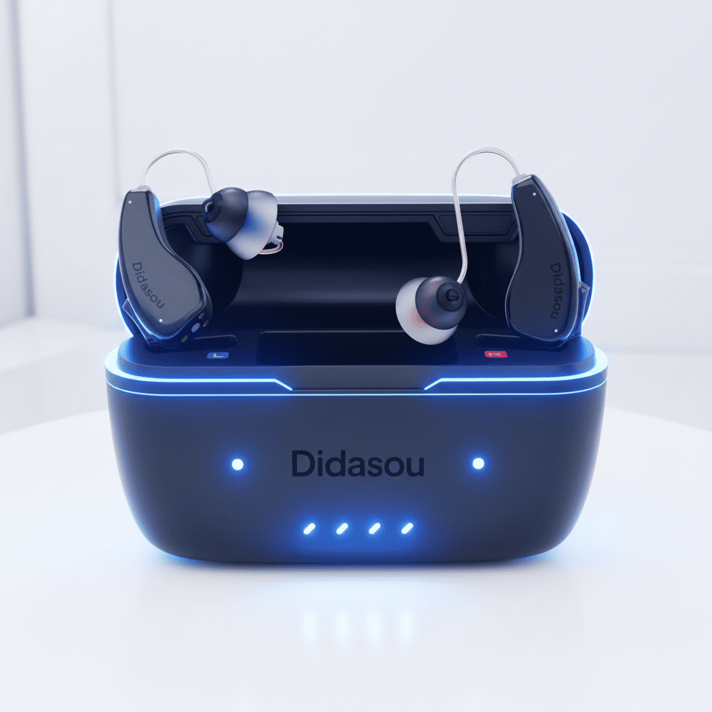 Adult comparing rechargeable hearing aids and disposable battery models for daily use