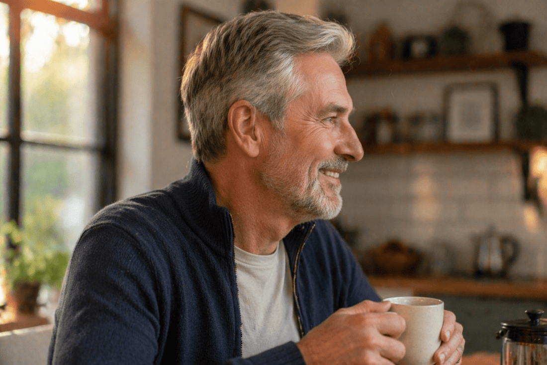 Adult exploring OTC hearing aids with whistle suppression for everyday comfort