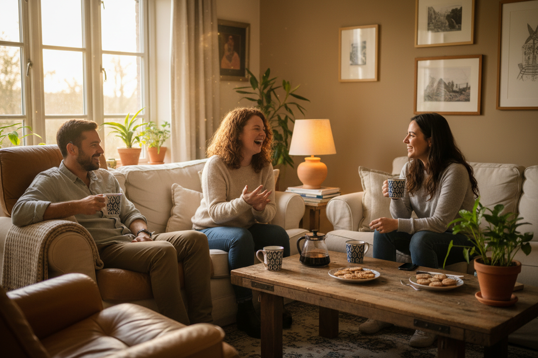 Adults having a conversation at home