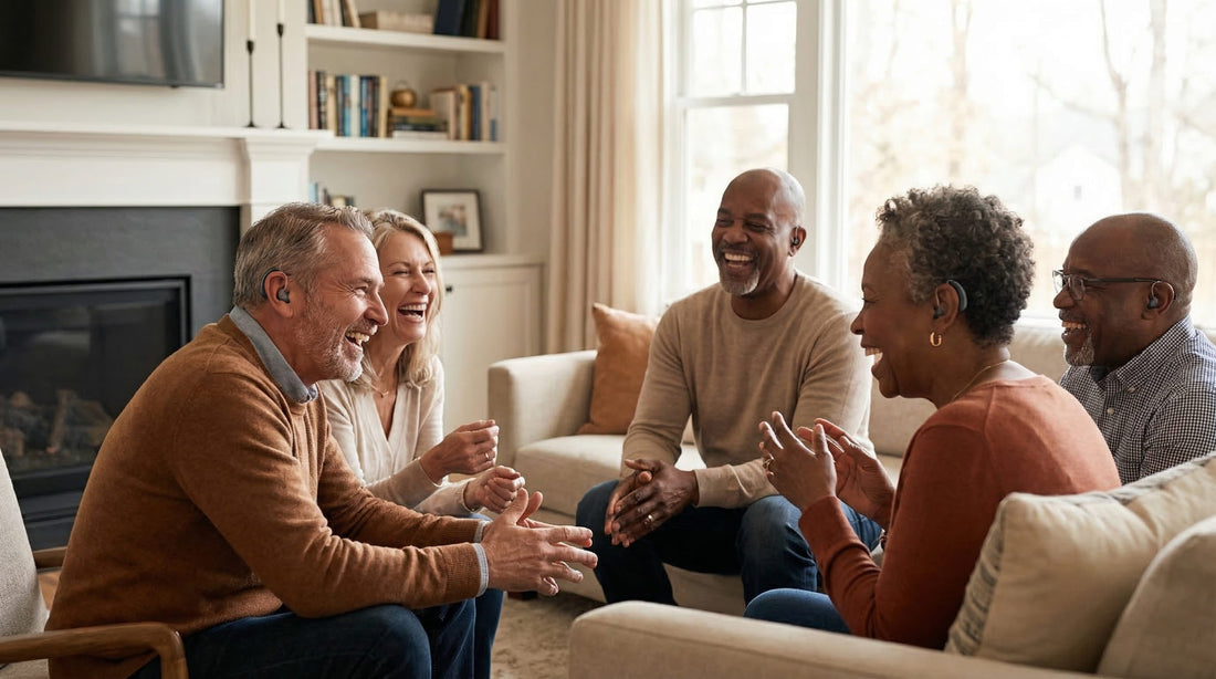 Adults having a conversation at home