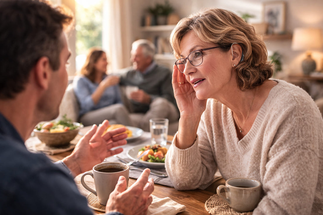 Adult learning how to clean and care for an OTC hearing aid
