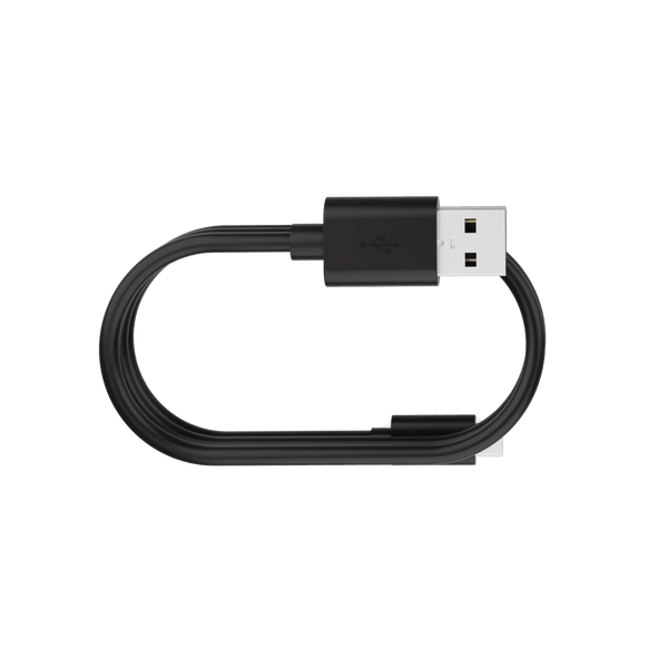 A black USB cable with a USB-A connector on one end and a USB-C connector on the other